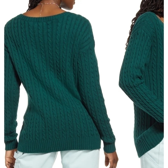 BP Cable Knit Green Cotton & Recycled Polyester Sweater L Large - Picture 2 of 14
